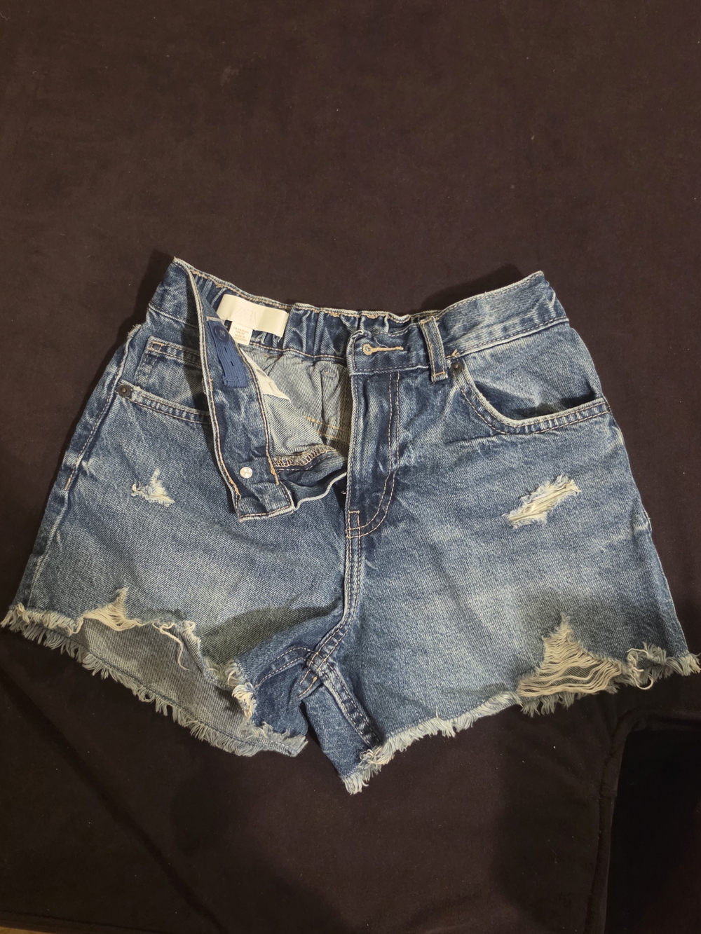 Zara Distressed Denim Cutoff Shorts - Blue